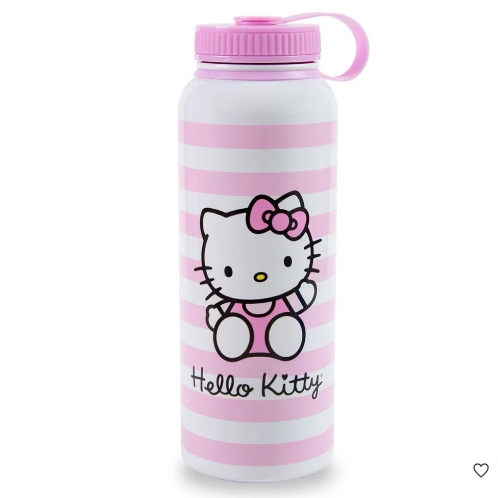 New Hello Kitty Pink and White Stripe Stainless Steel Water Bottle holds 42oz